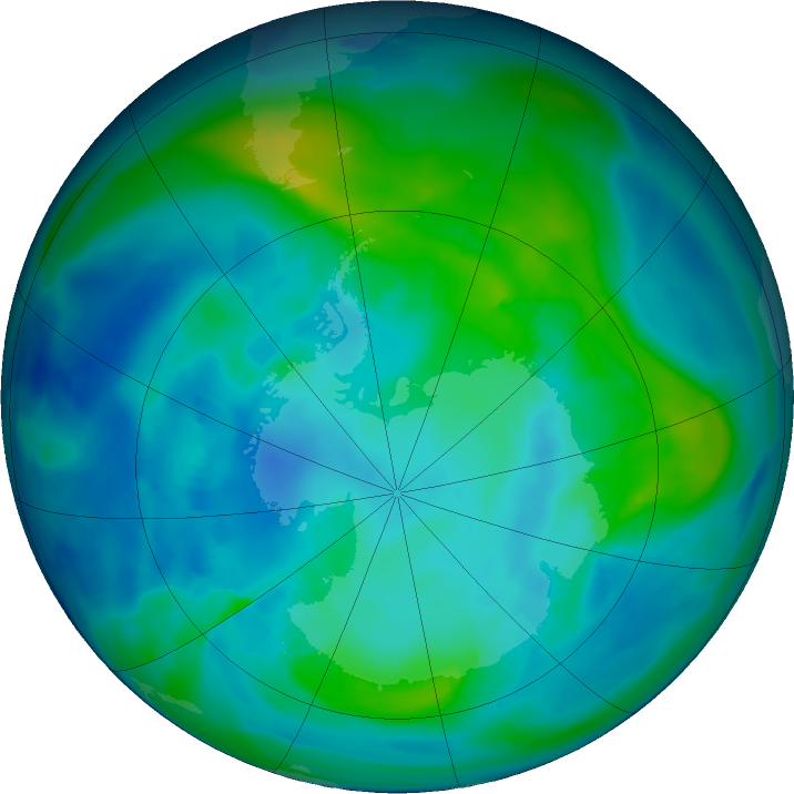Antarctic ozone map for 26 April 2024